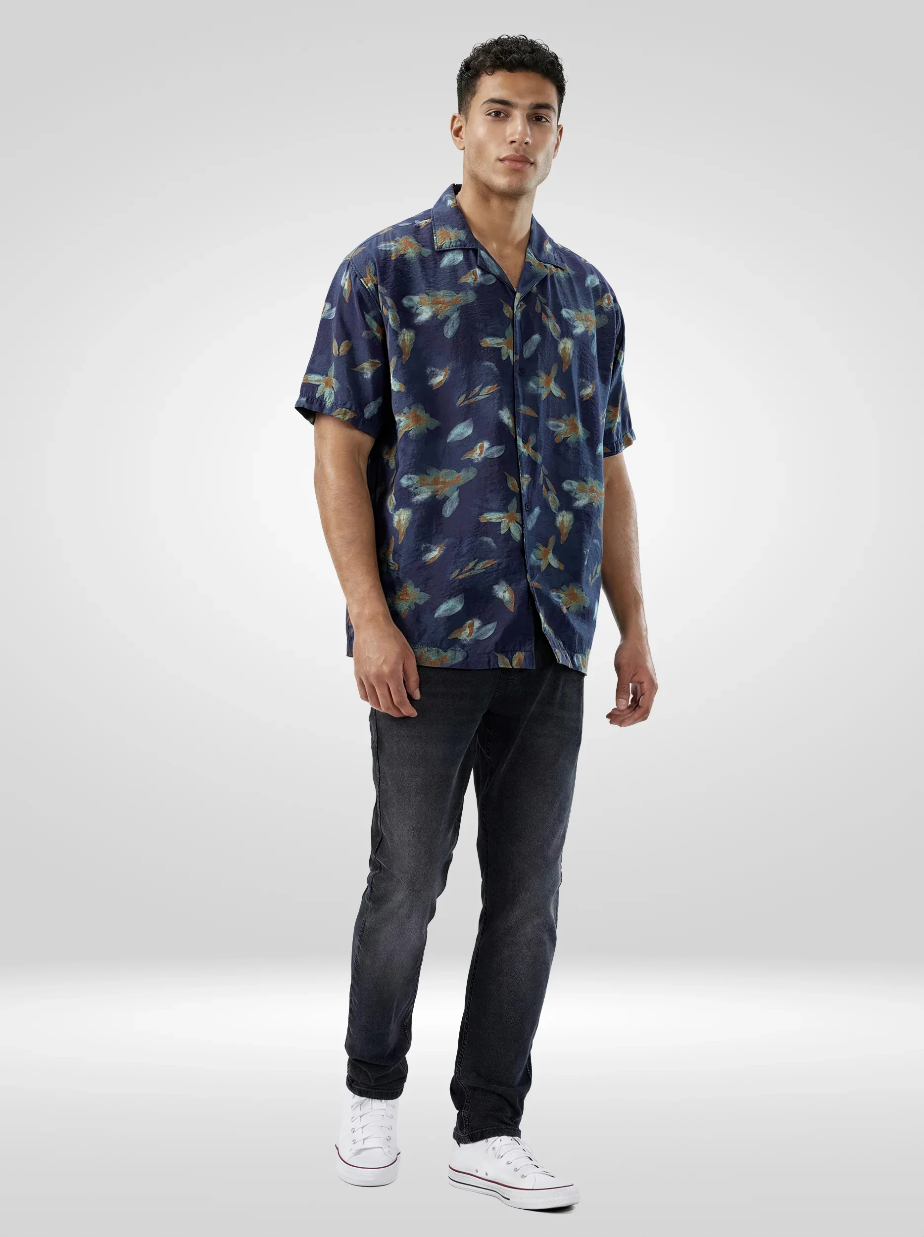 Men Shirt Print Navy Blue Relaxed Fit - Image 2
