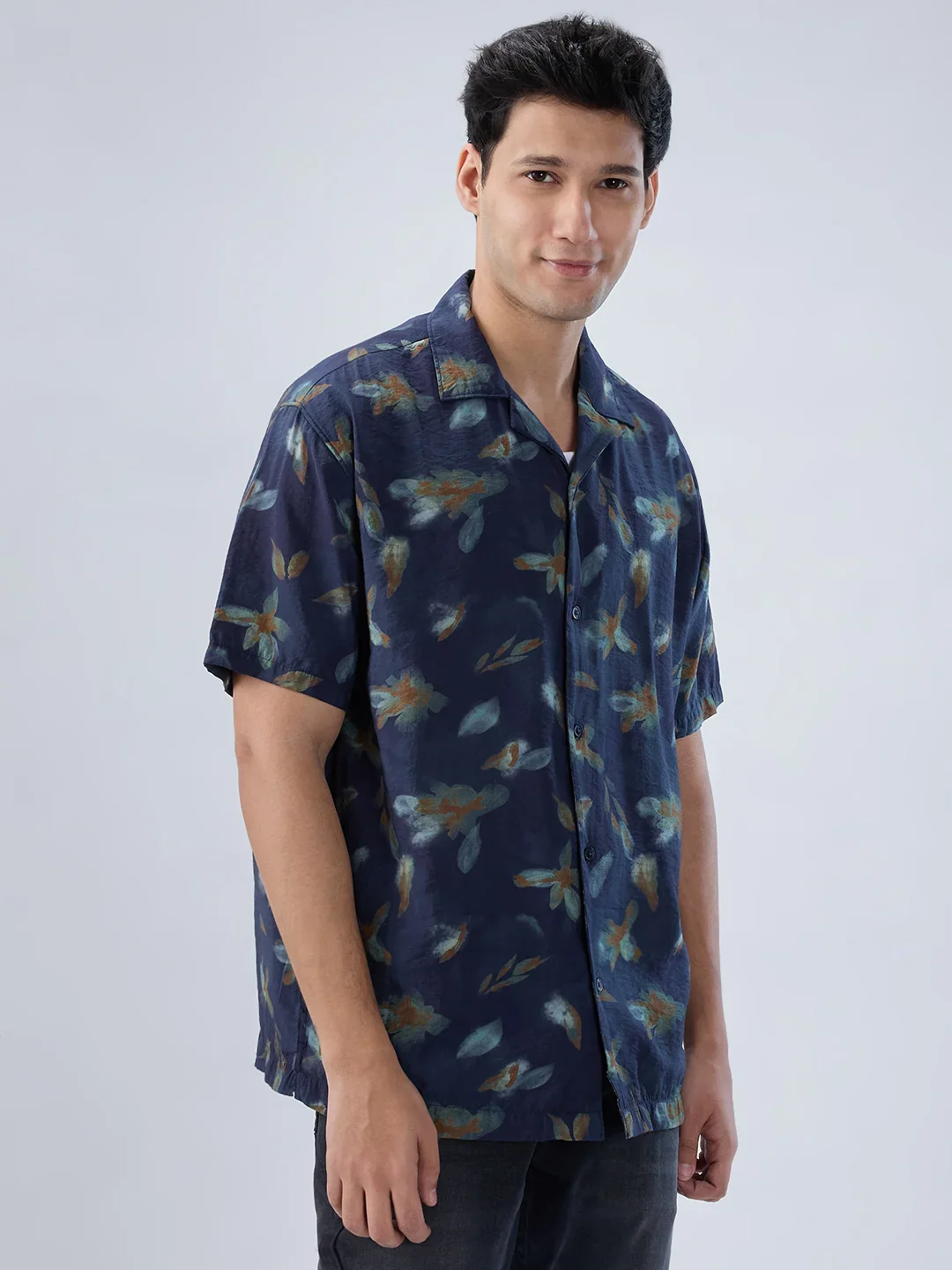 Men Shirt Print Navy Blue Relaxed Fit - Image 3