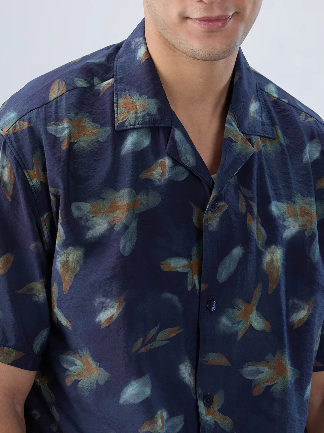 Men Shirt Print Navy Blue Relaxed Fit - Image 4