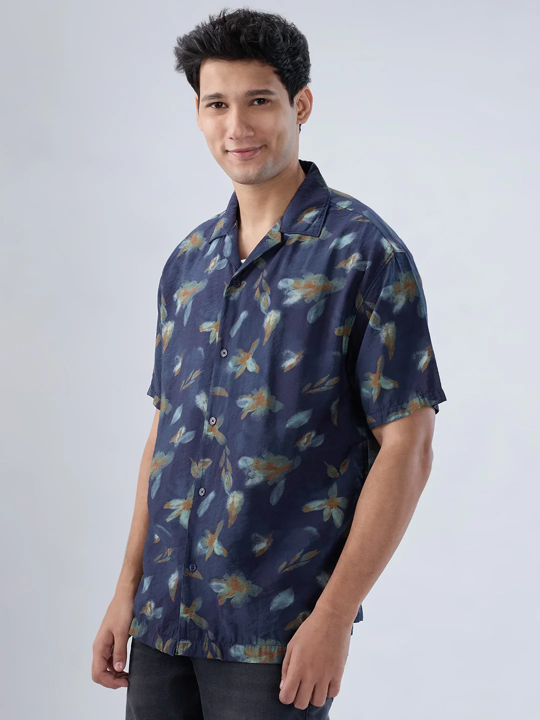 Men Shirt Print Navy Blue Relaxed Fit - Image 5