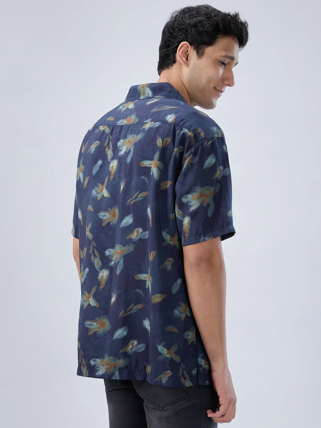 Men Shirt Print Navy Blue Relaxed Fit - Image 6