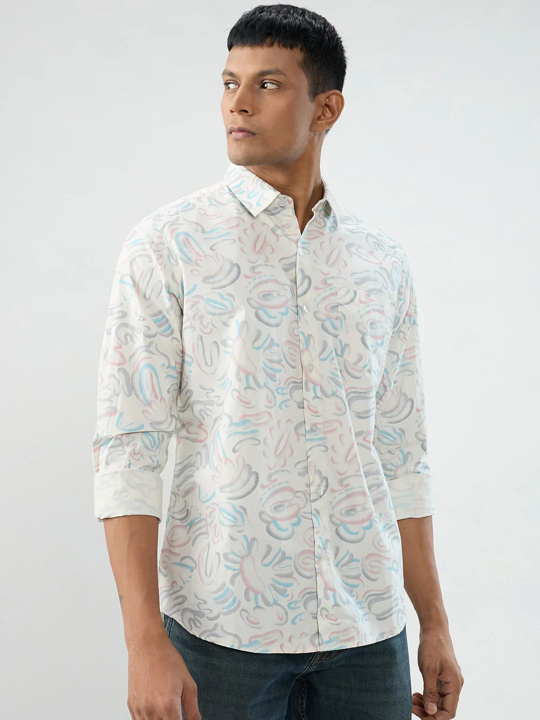 Men Shirt Print Off White Regular Fit - Image 3