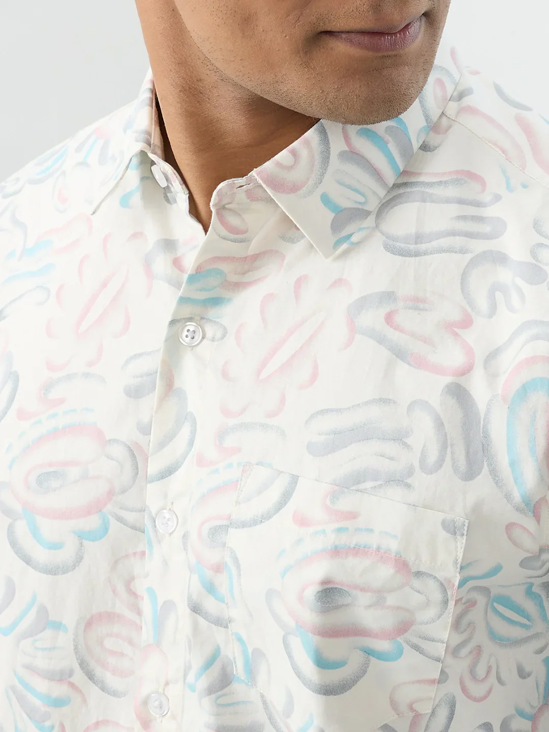 Men Shirt Print Off White Regular Fit - Image 4