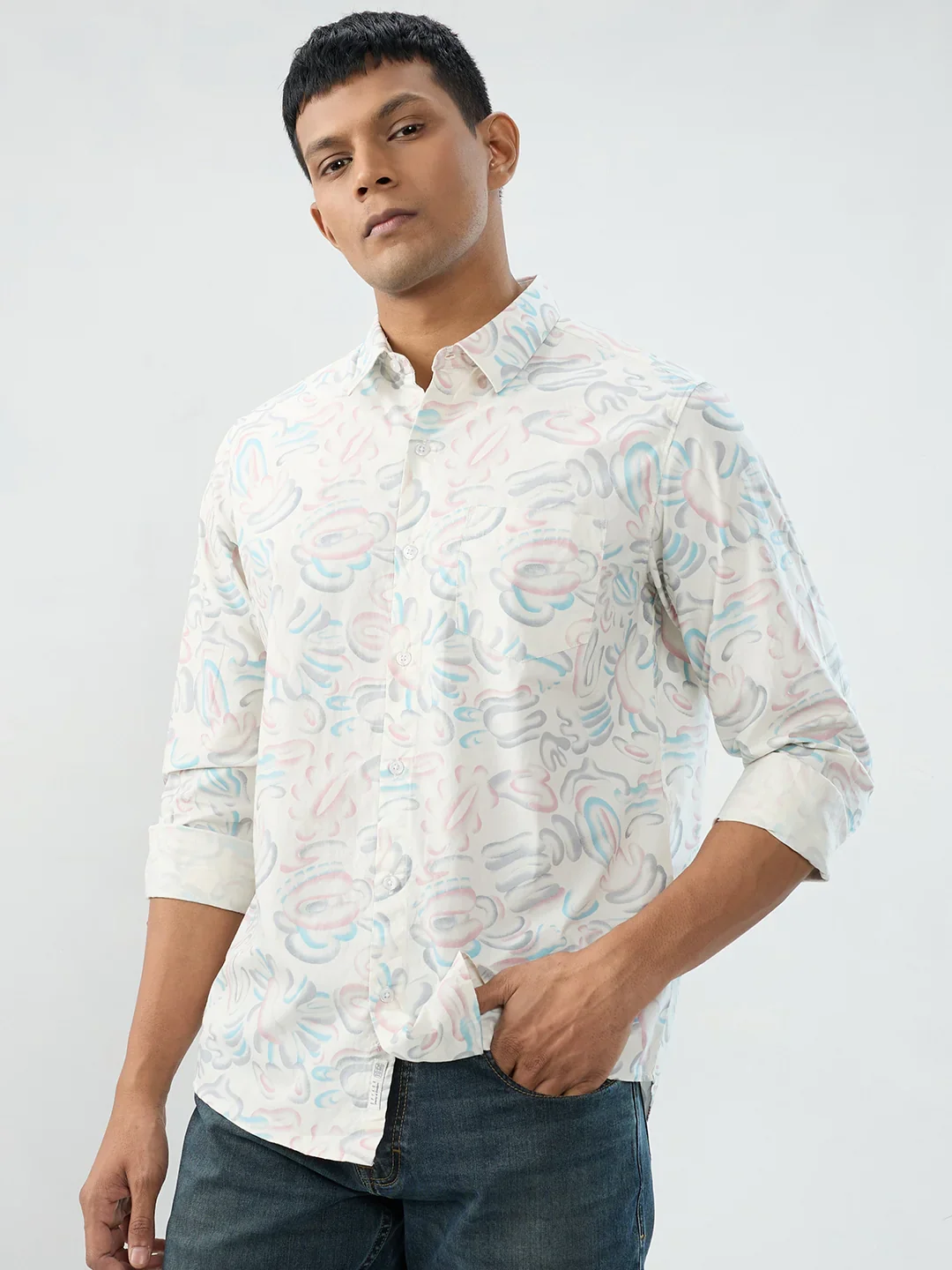 Men Shirt Print Off White Regular Fit - Image 5