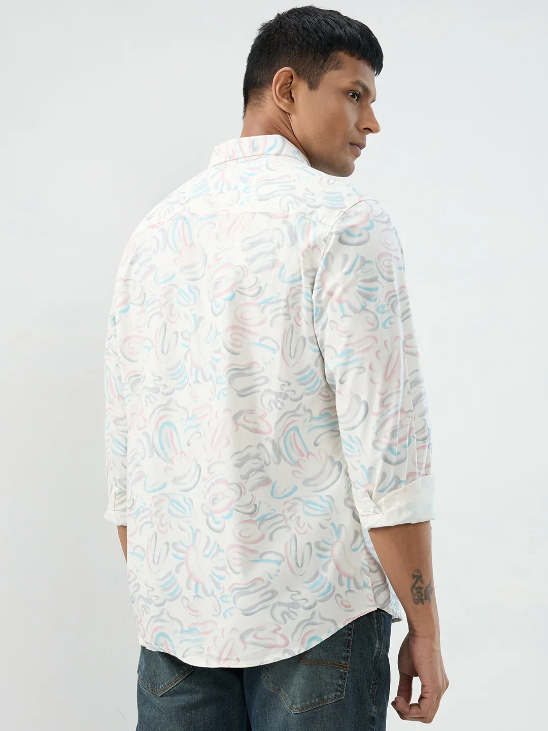 Men Shirt Print Off White Regular Fit - Image 6