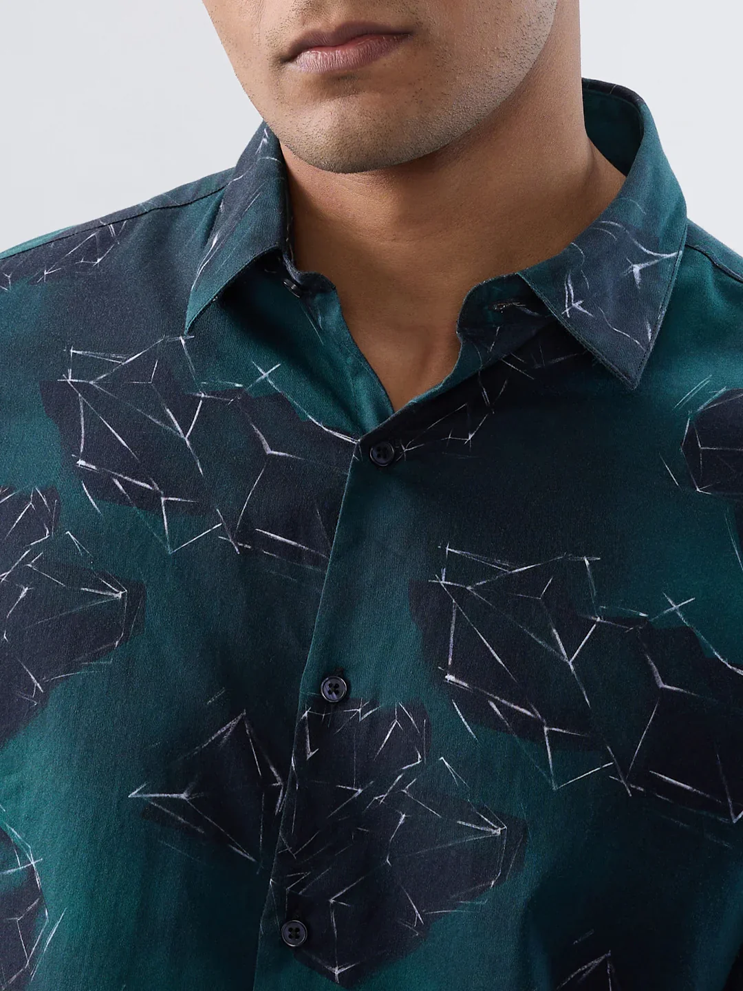 Men Shirt Print Green Regular Fit - Image 4