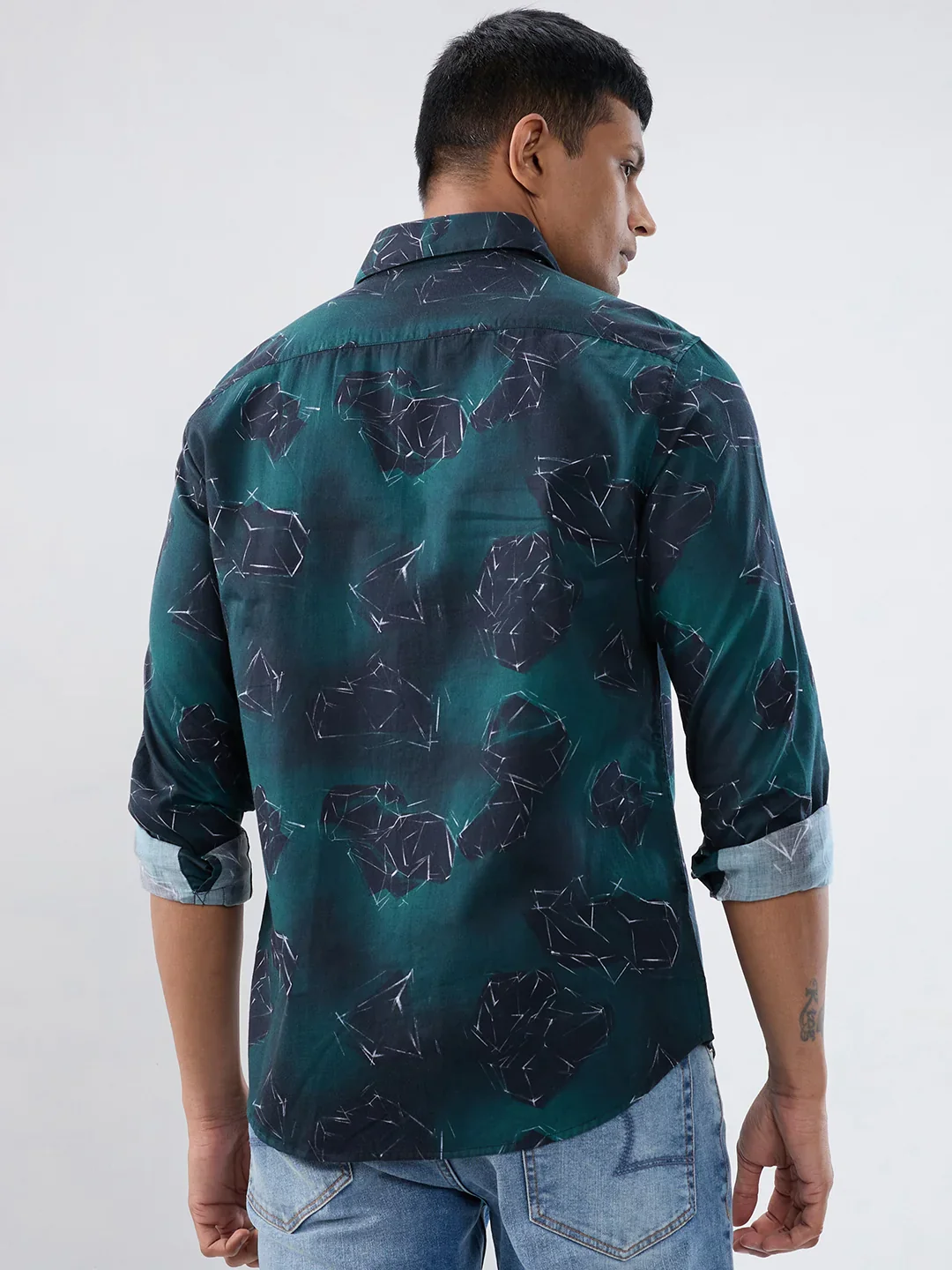 Men Shirt Print Green Regular Fit - Image 6