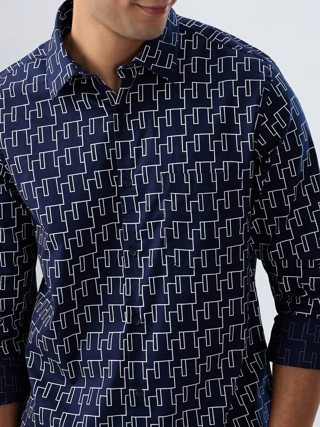 Men Shirt Print Blue Navy Regular Fit - Image 4