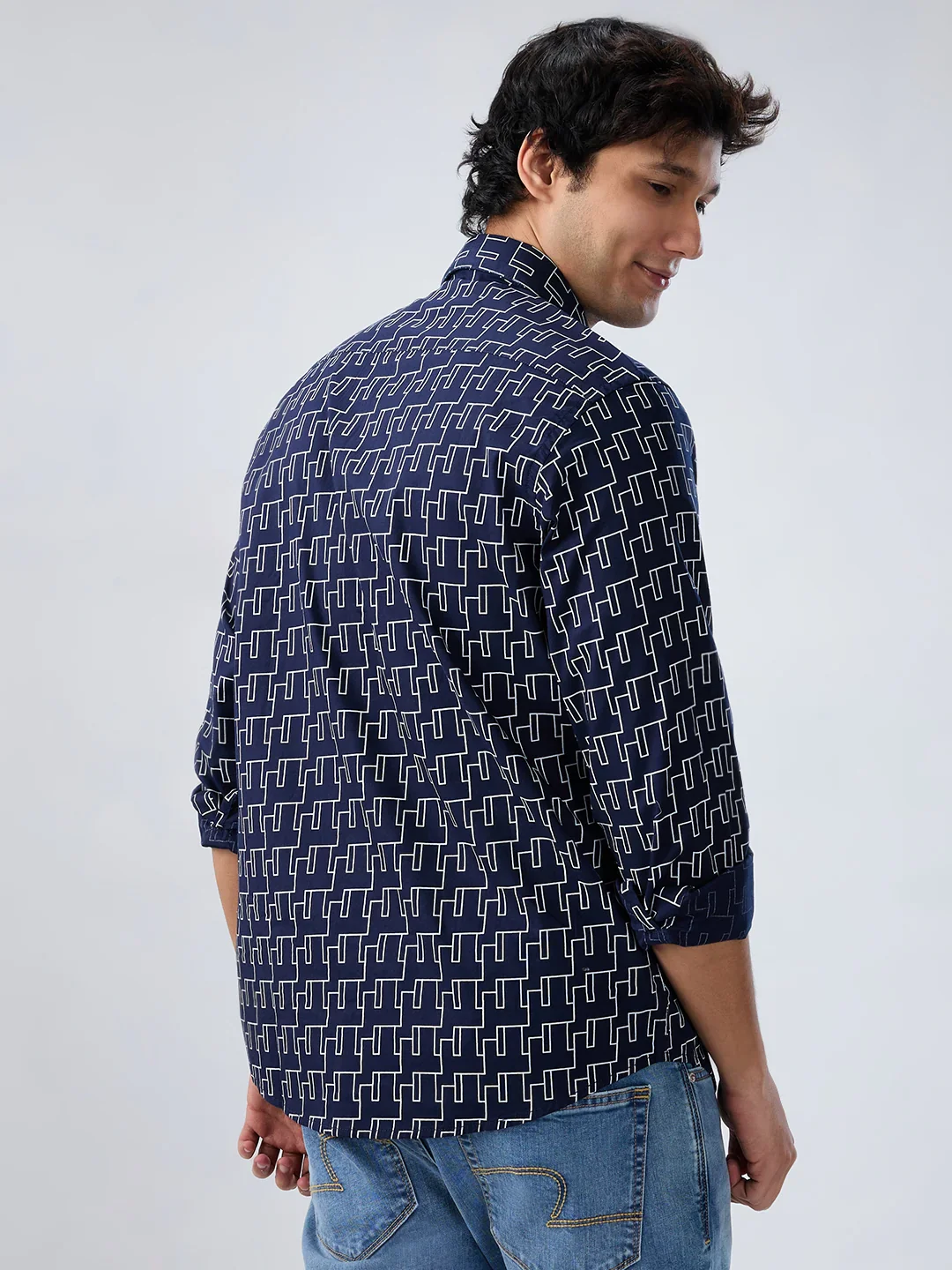 Men Shirt Print Blue Navy Regular Fit - Image 6