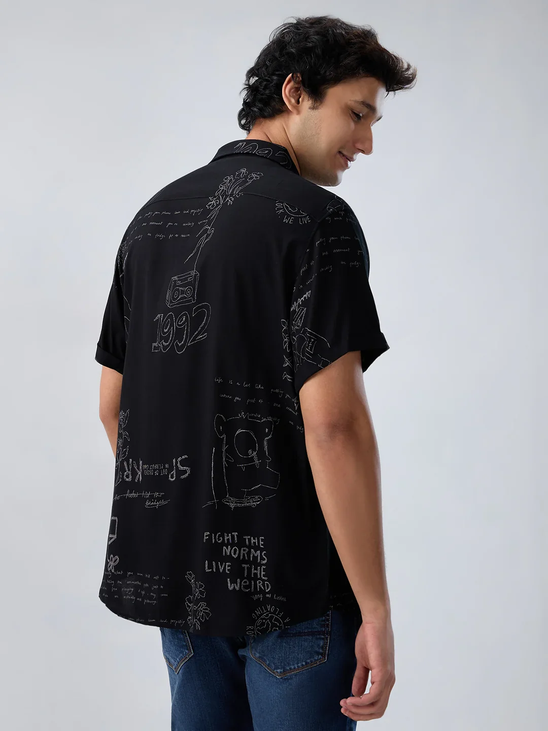 Men Shirt Print Black Regular Fit - Image 5