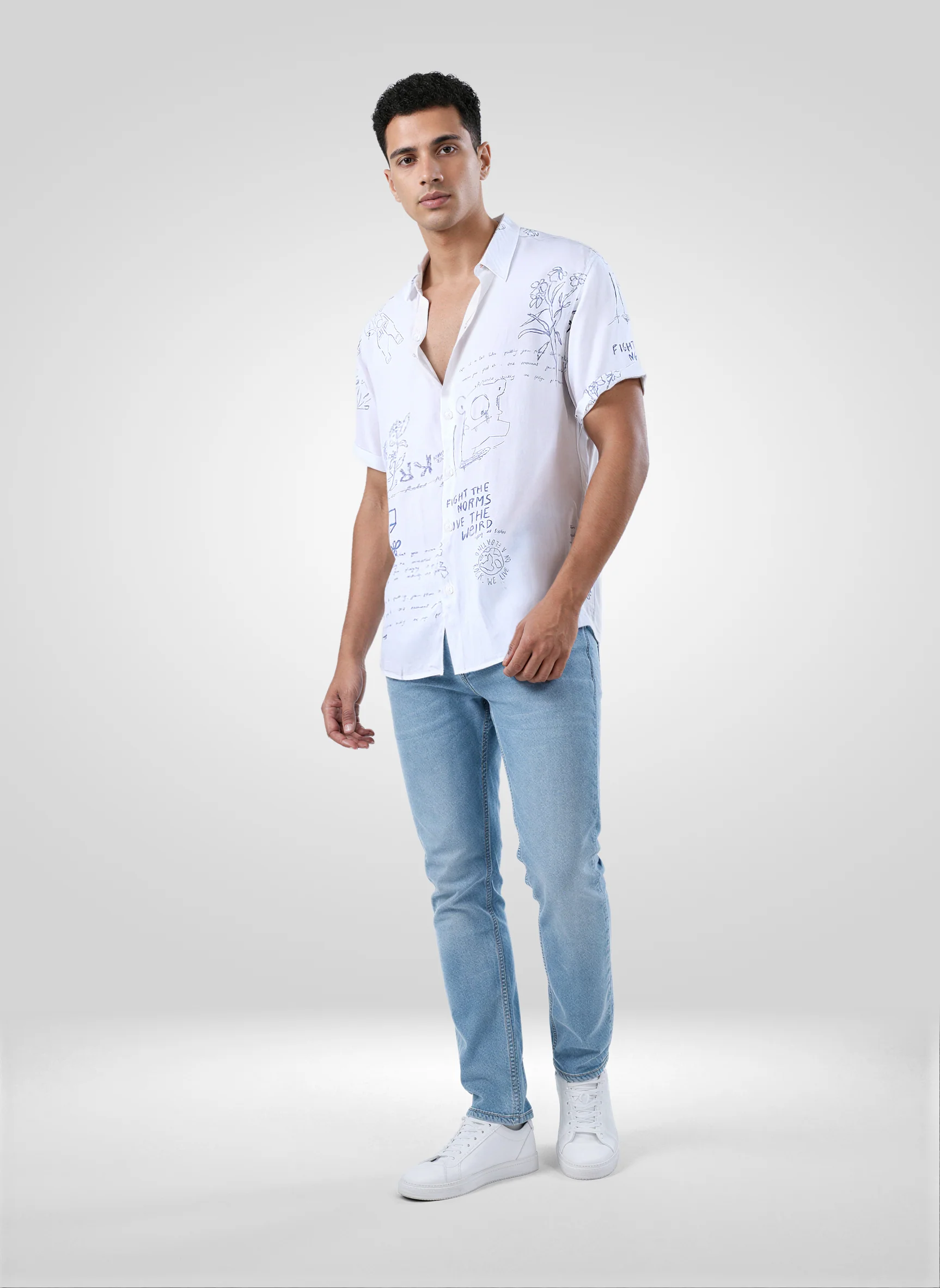 Men Shirt Print White Regular Fit - Image 2
