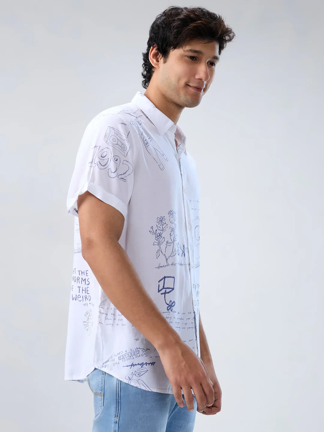 Men Shirt Print White Regular Fit - Image 3