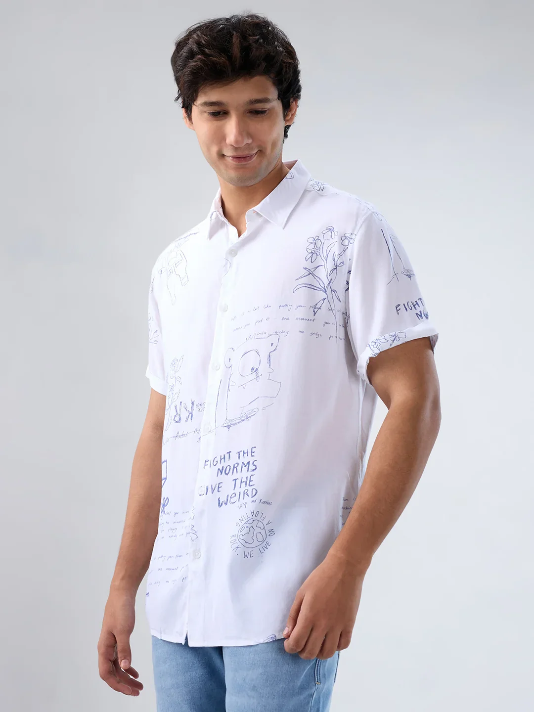 Men Shirt Print White Regular Fit - Image 4