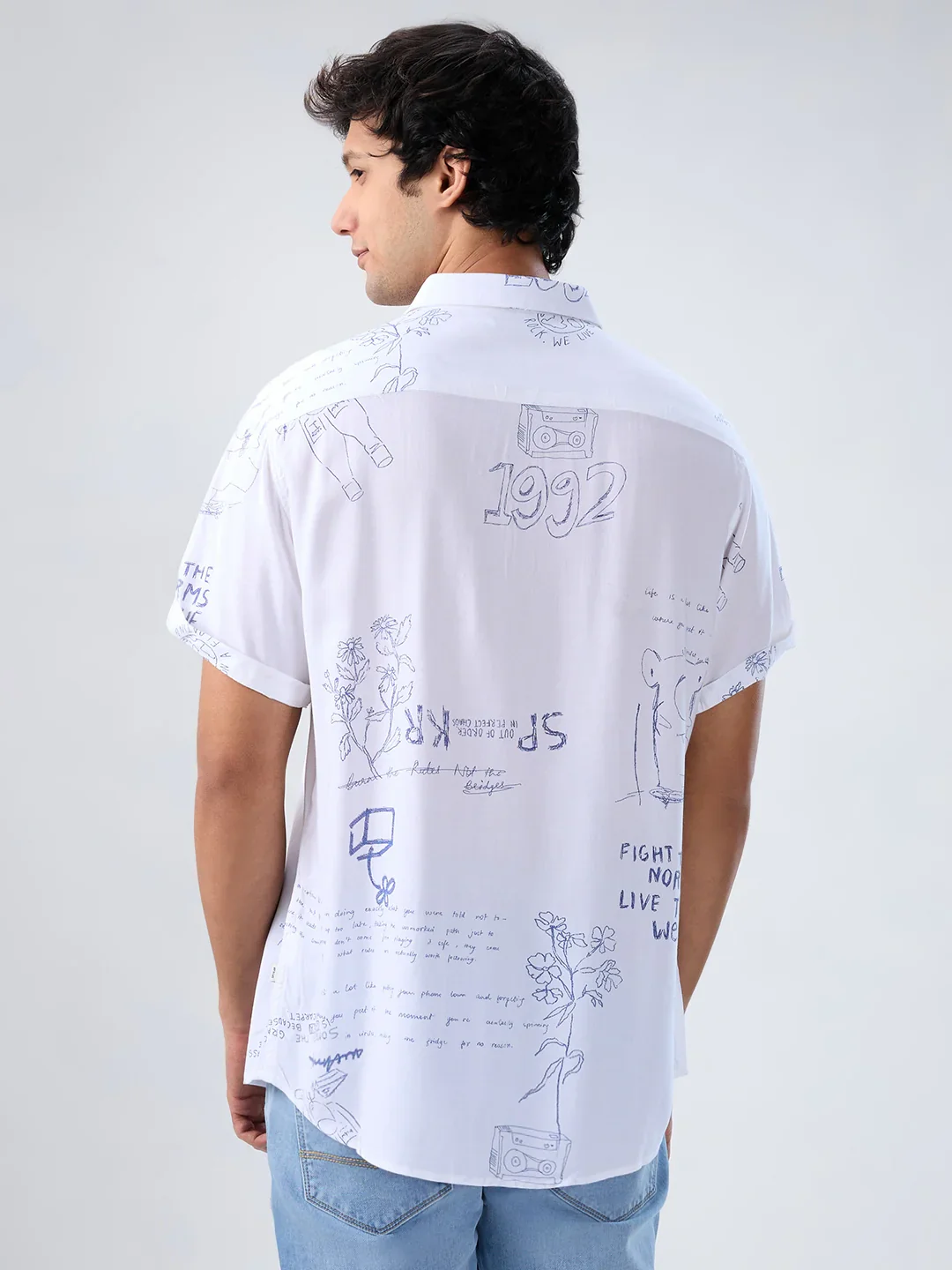 Men Shirt Print White Regular Fit - Image 5