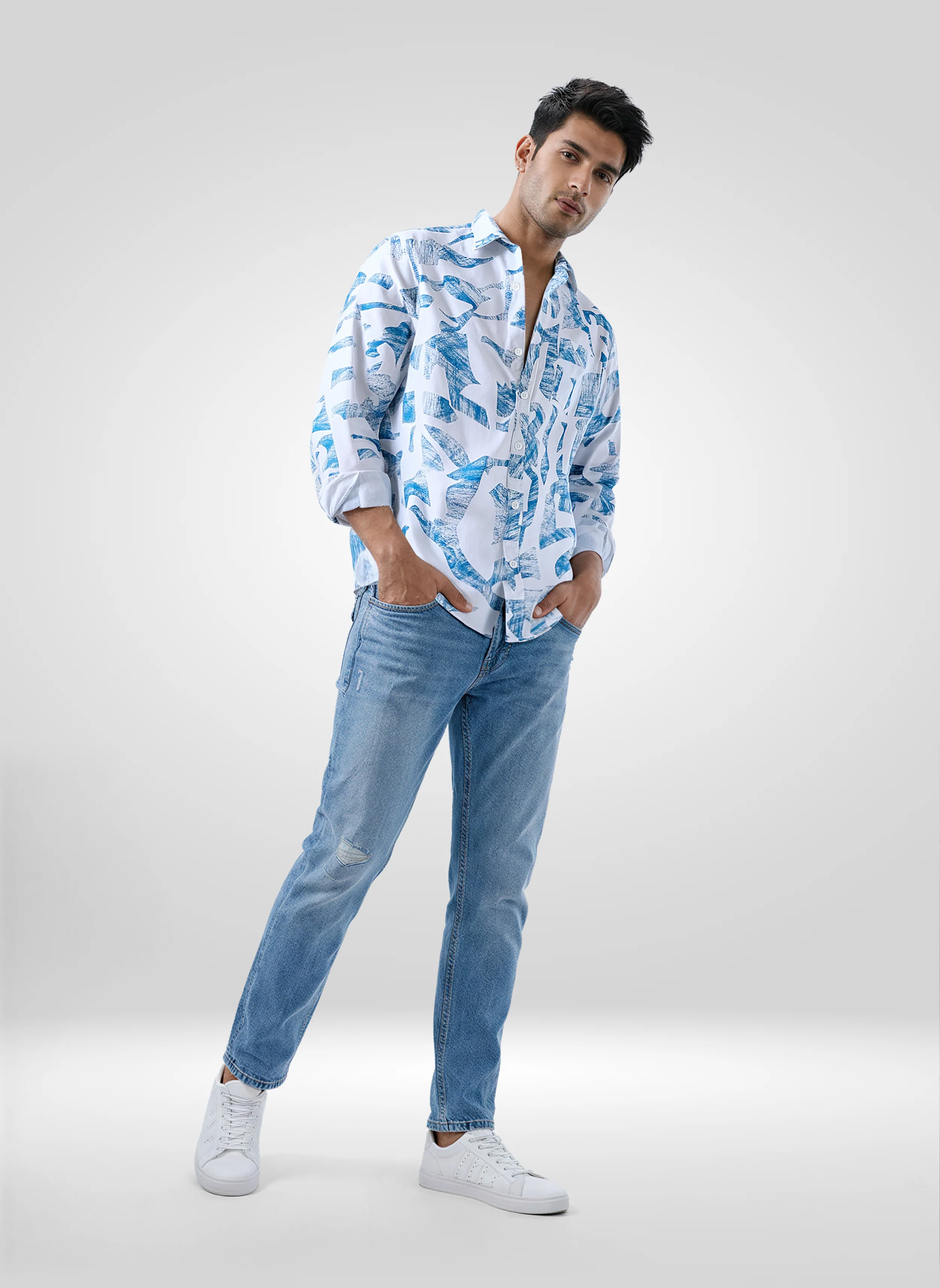 Men Shirt Print White Regular Fit - Image 2