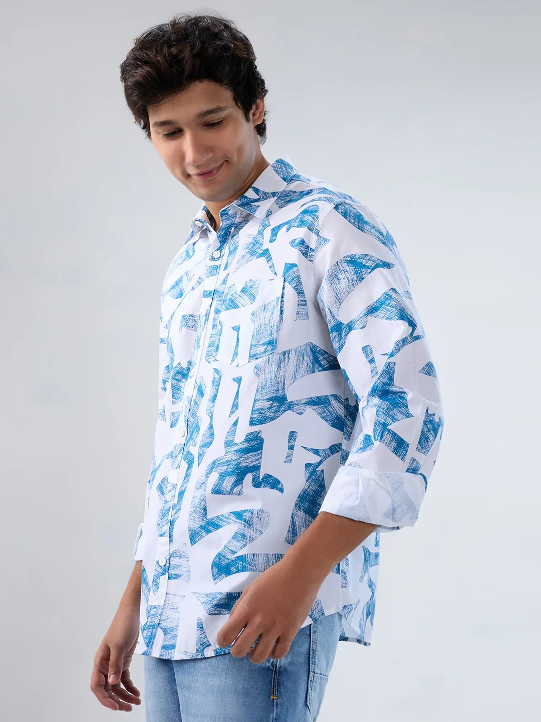 Men Shirt Print White Regular Fit - Image 4