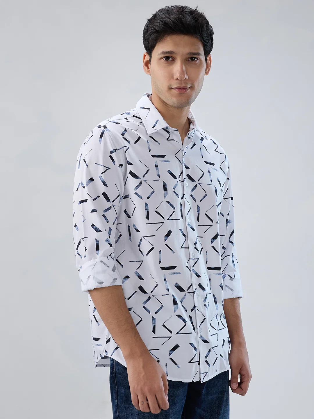 Men Shirt Print White Regular Fit - Image 3