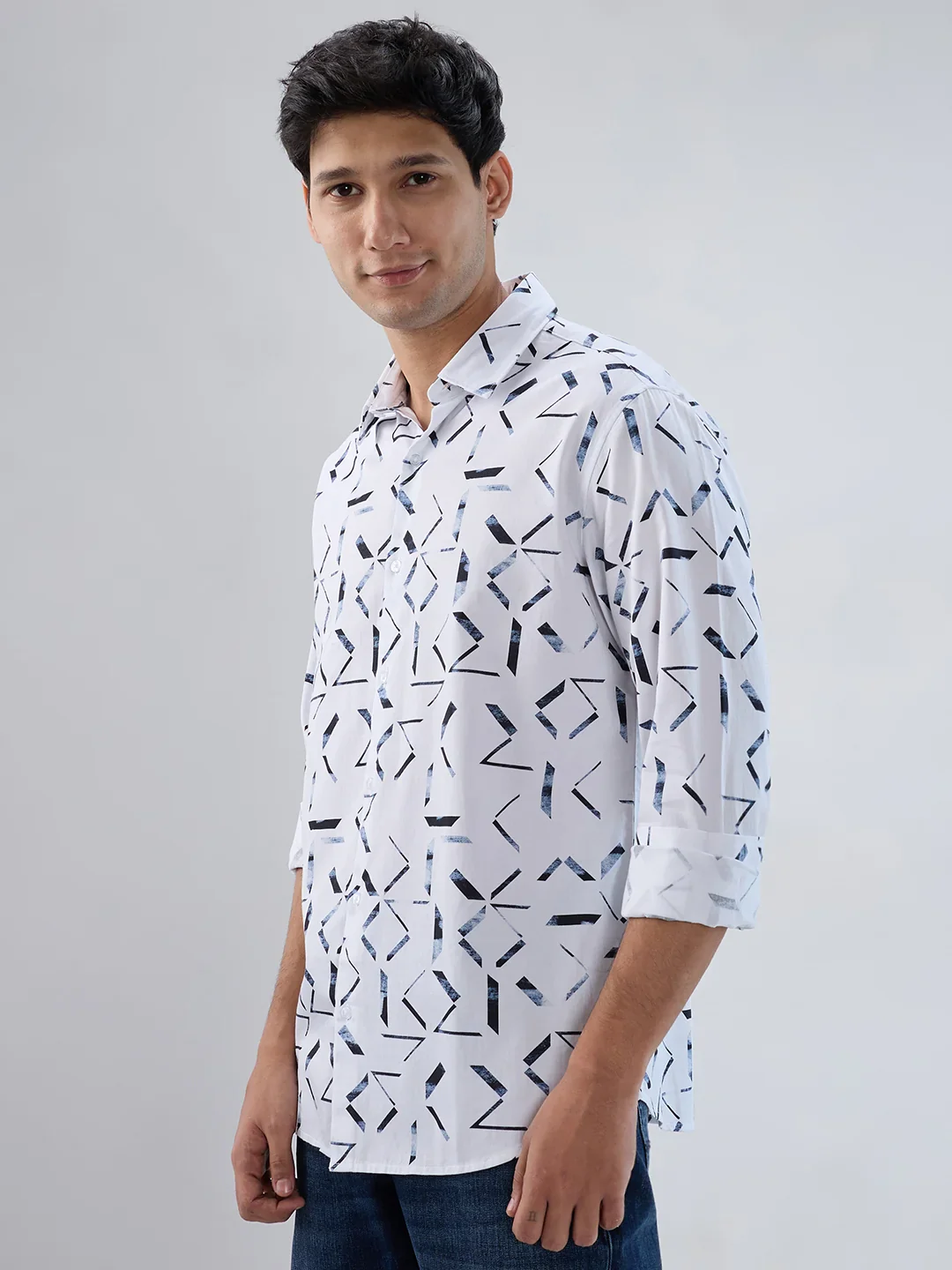 Men Shirt Print White Regular Fit - Image 4