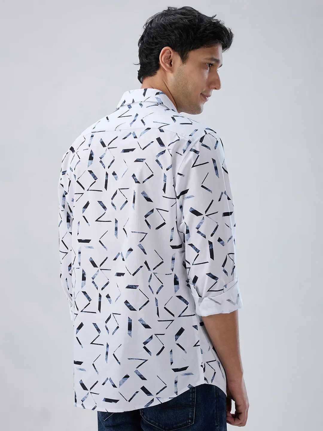 Men Shirt Print White Regular Fit - Image 5