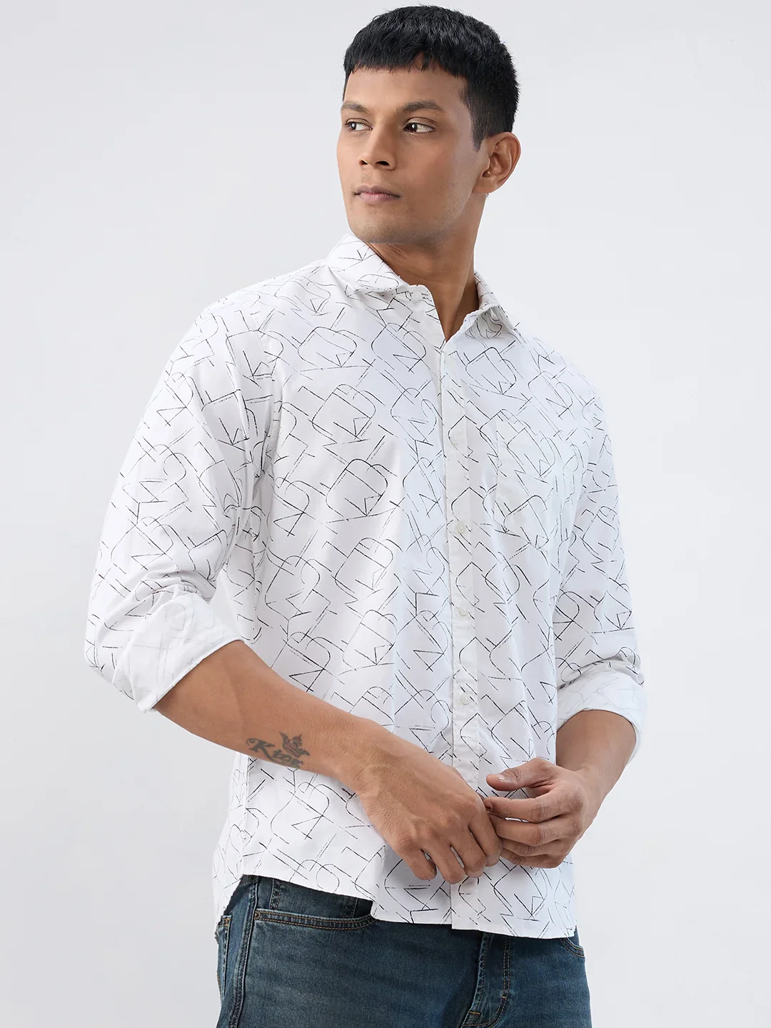 Men Shirt Print White Regular Fit - Image 3