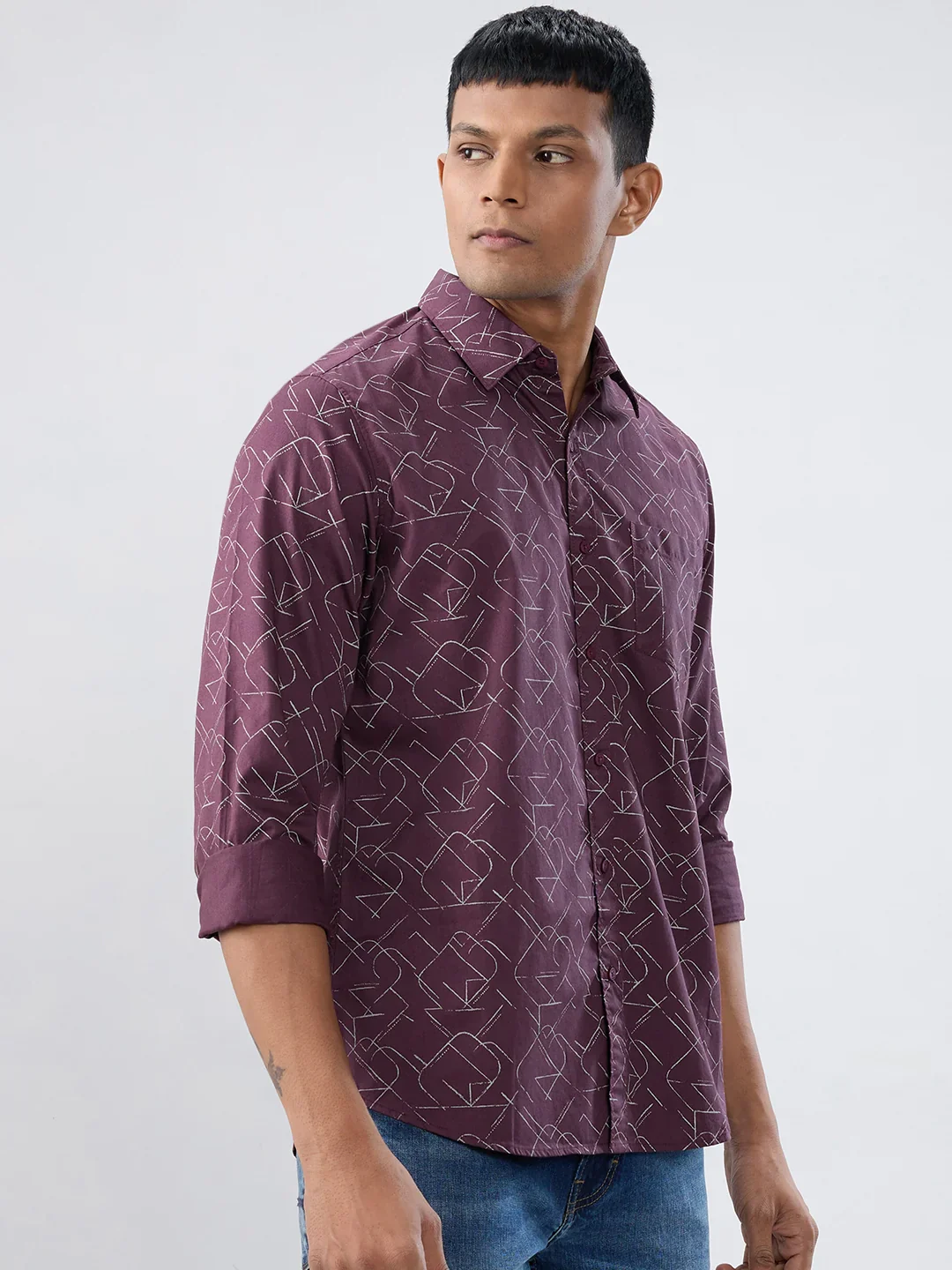 Men Shirt Print Red Regular Fit - Image 3