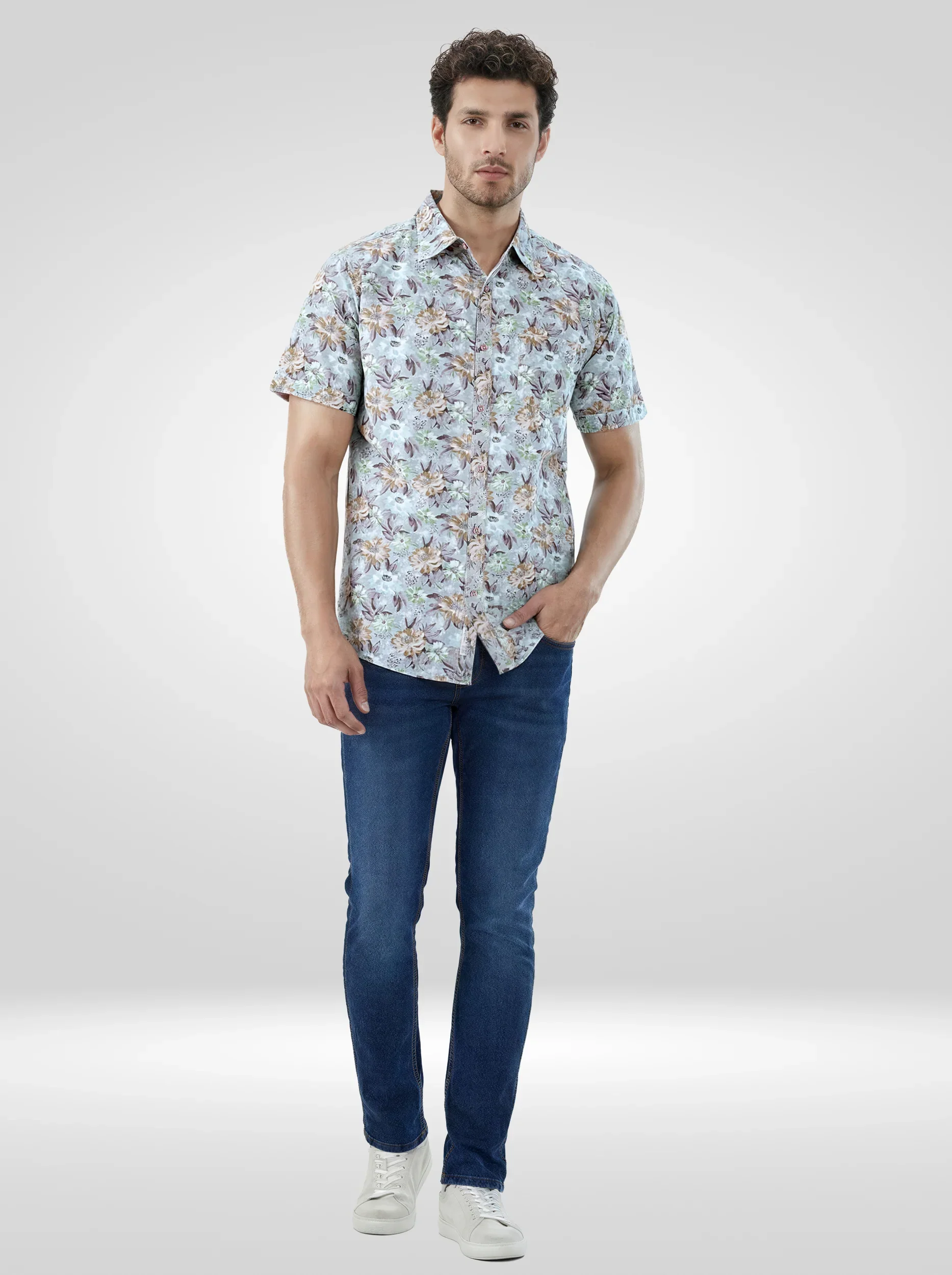 Men Shirt Print Green Regular Fit - Image 2