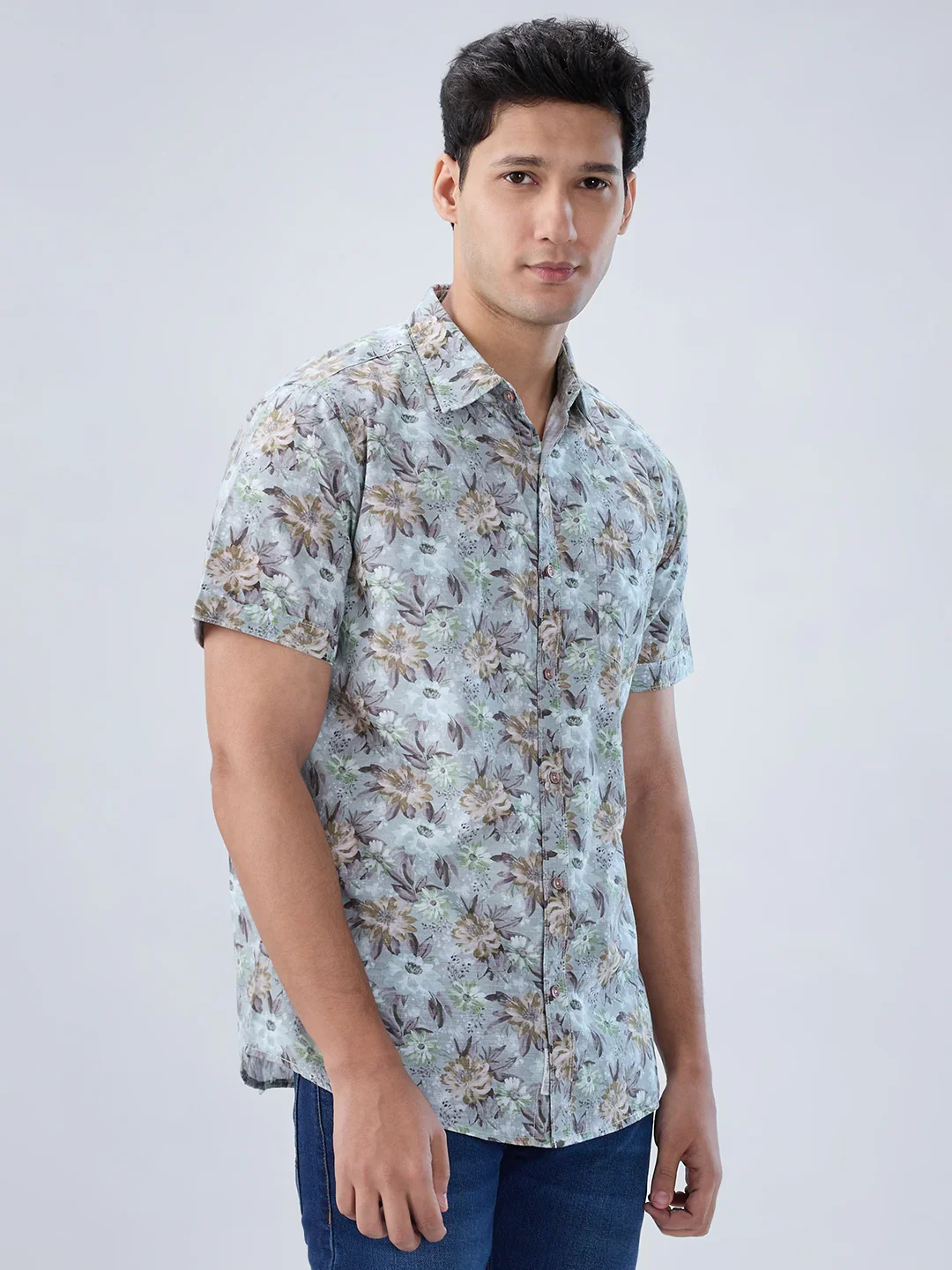 Men Shirt Print Green Regular Fit - Image 3