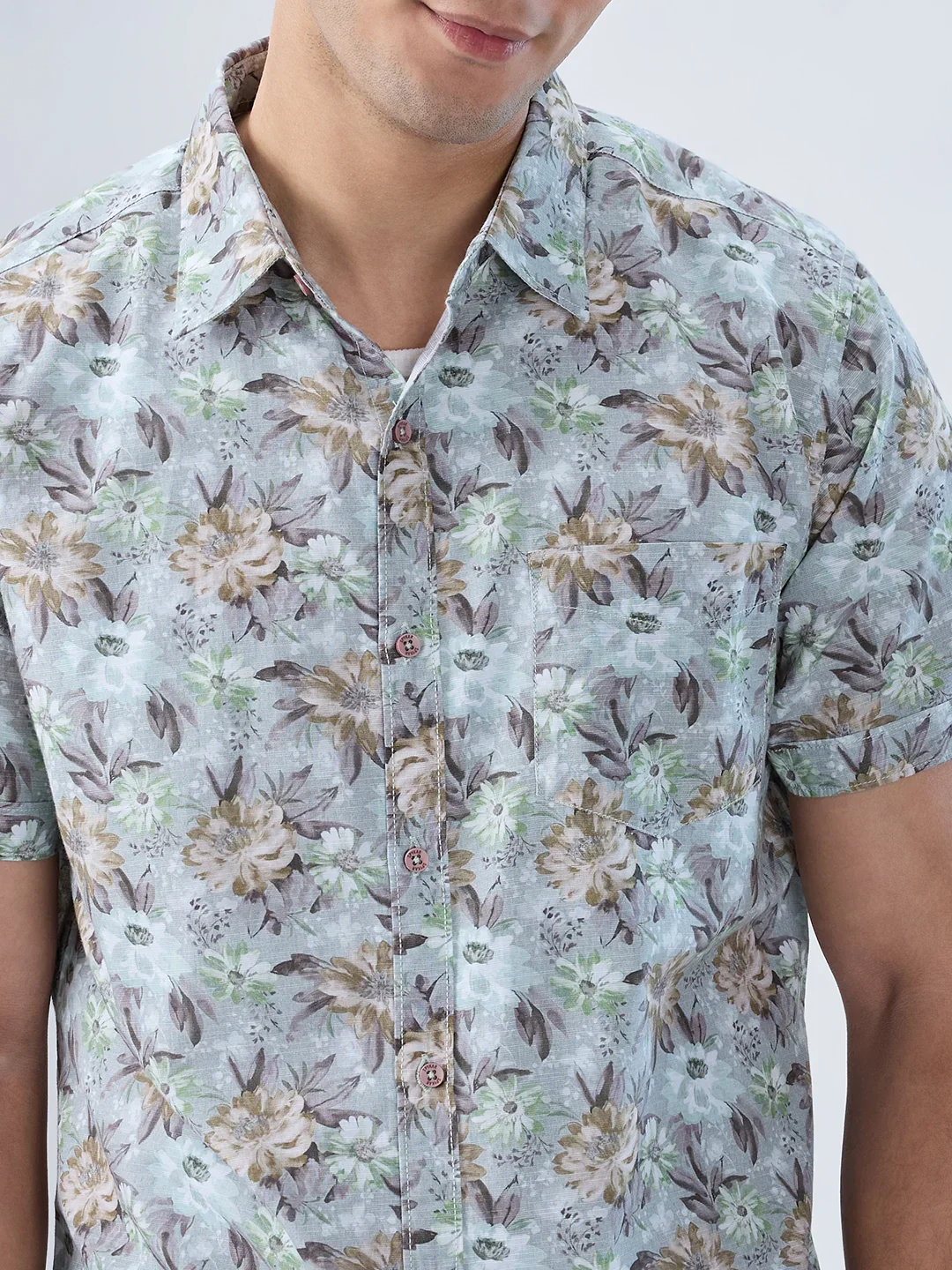 Men Shirt Print Green Regular Fit - Image 4