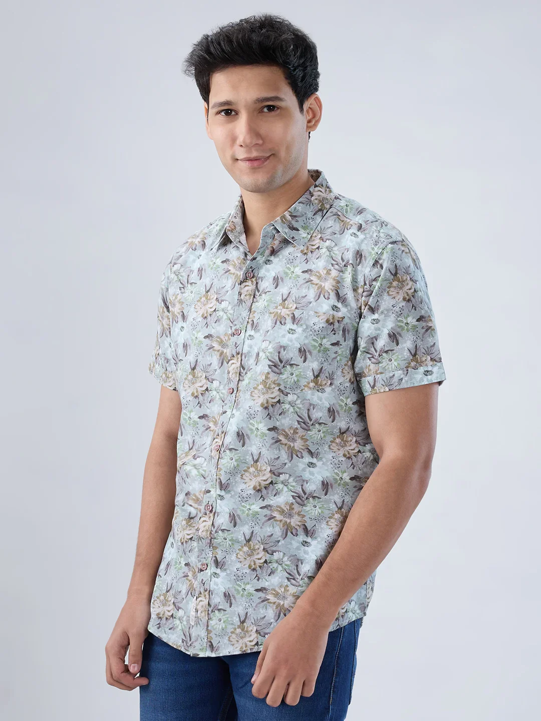 Men Shirt Print Green Regular Fit - Image 5