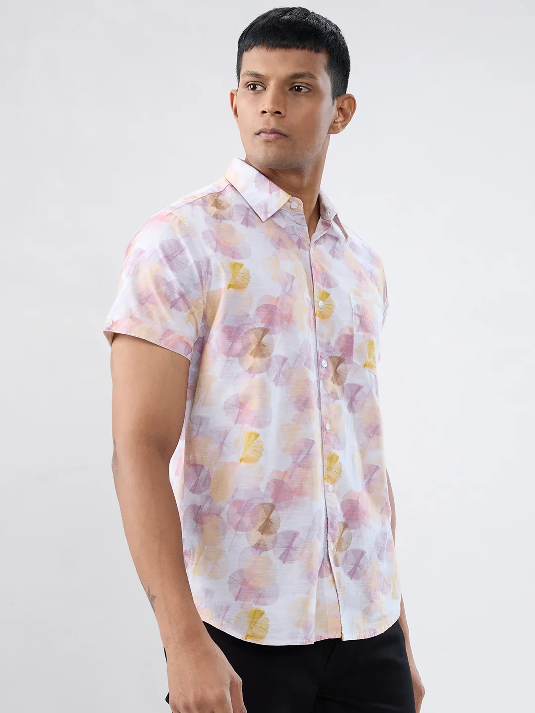 Men Shirt Print Yellow Regular Fit - Image 3