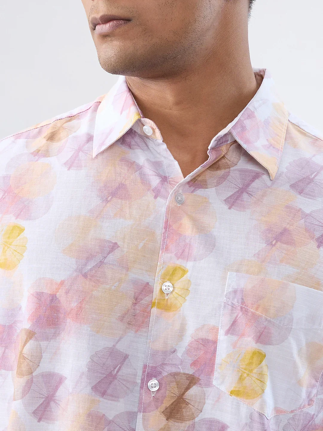 Men Shirt Print Yellow Regular Fit - Image 4