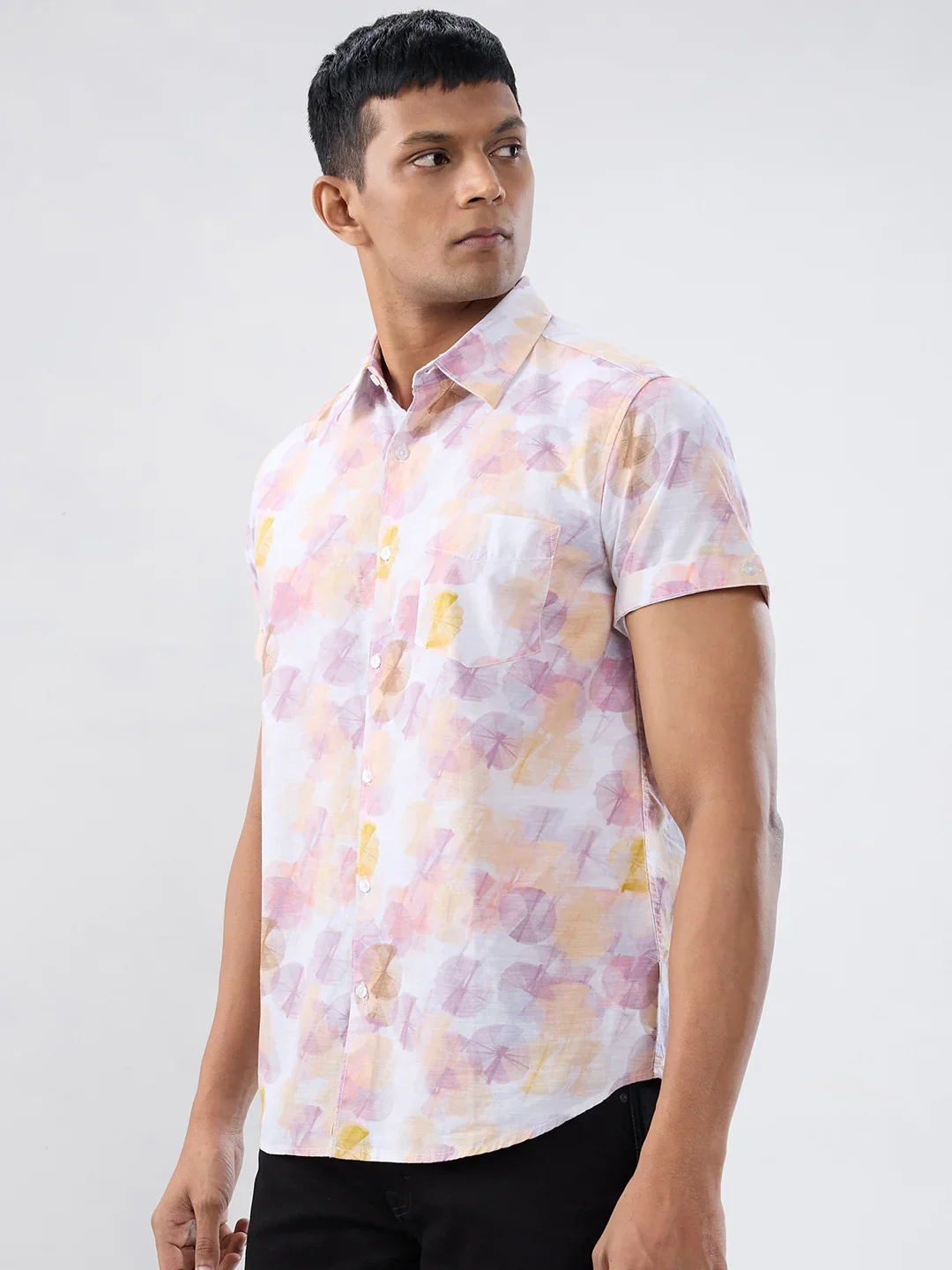 Men Shirt Print Yellow Regular Fit - Image 5