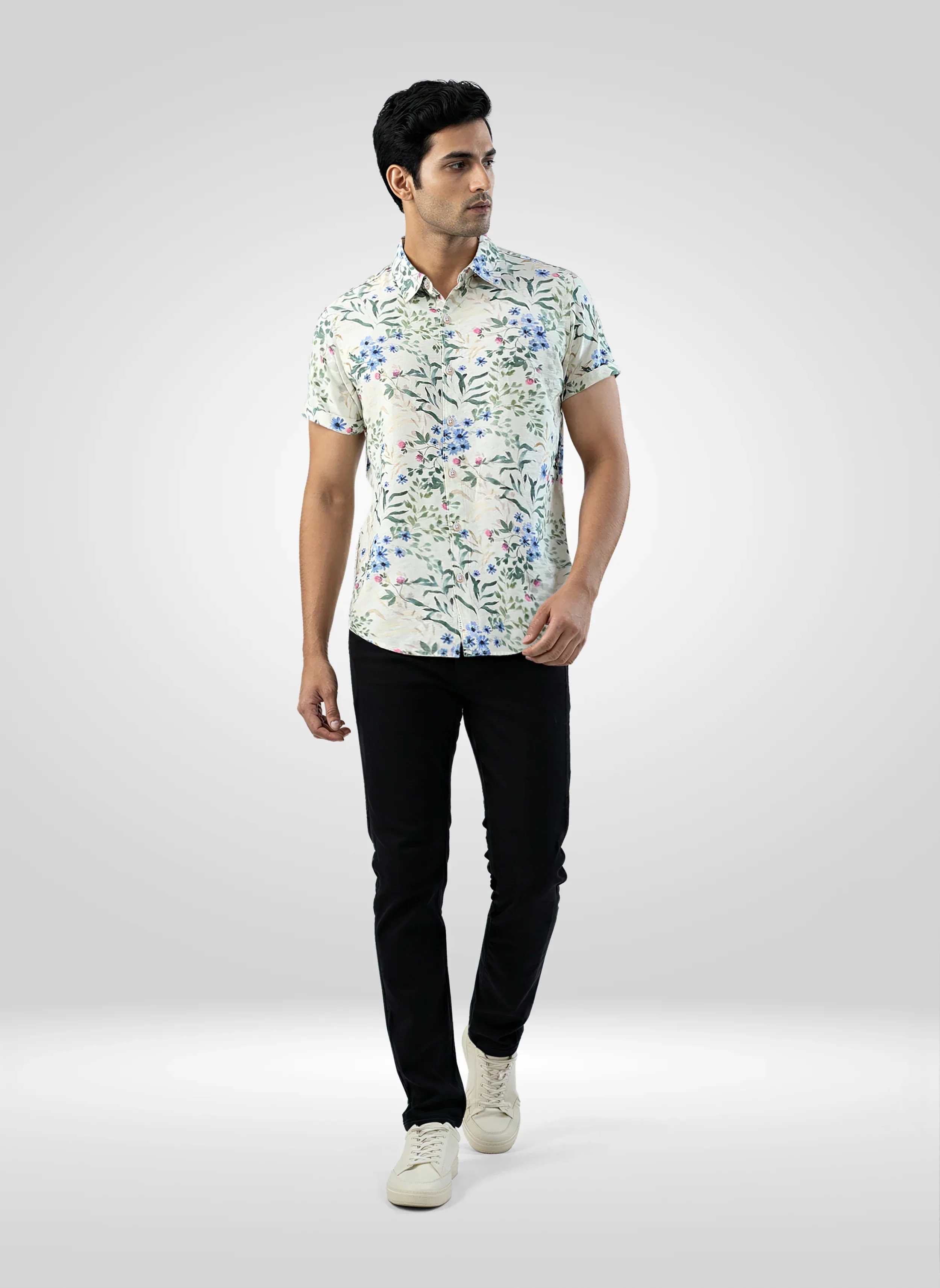 Men Shirt Print Off White Regular Fit - Image 2