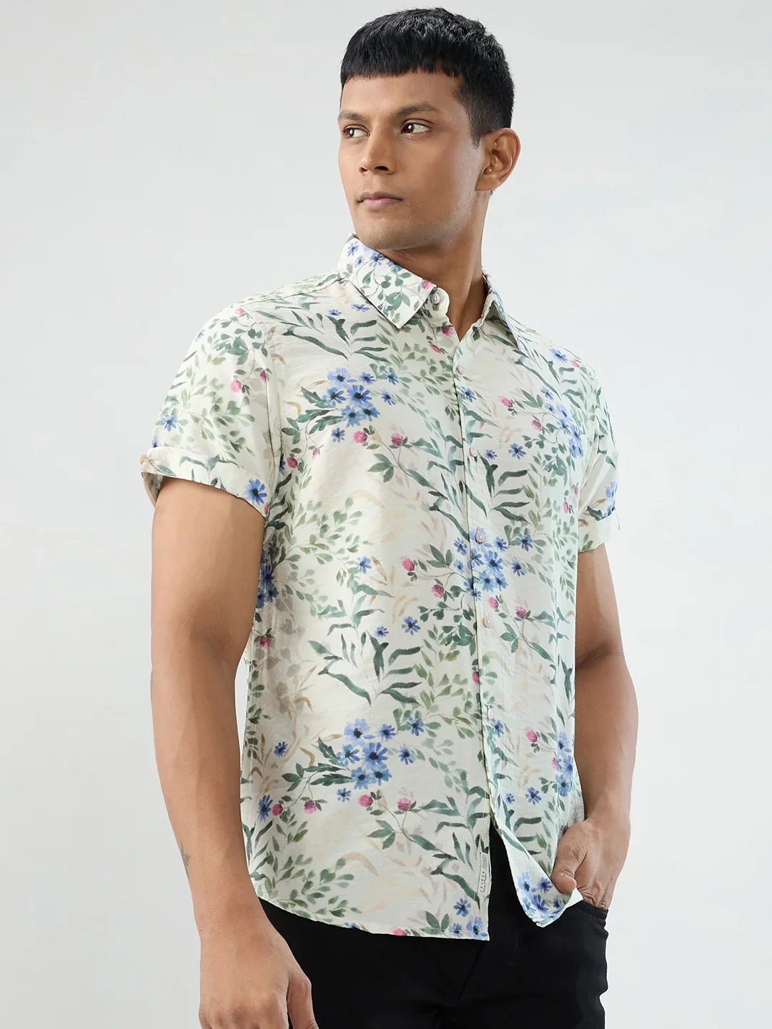 Men Shirt Print Off White Regular Fit - Image 3