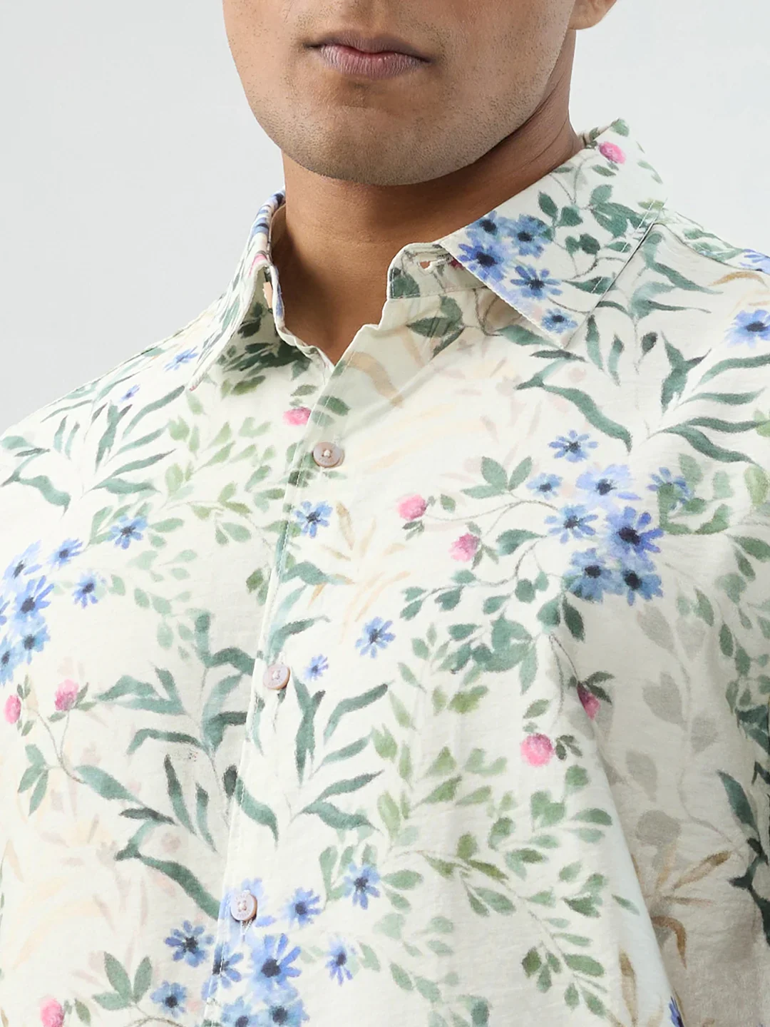 Men Shirt Print Off White Regular Fit - Image 4