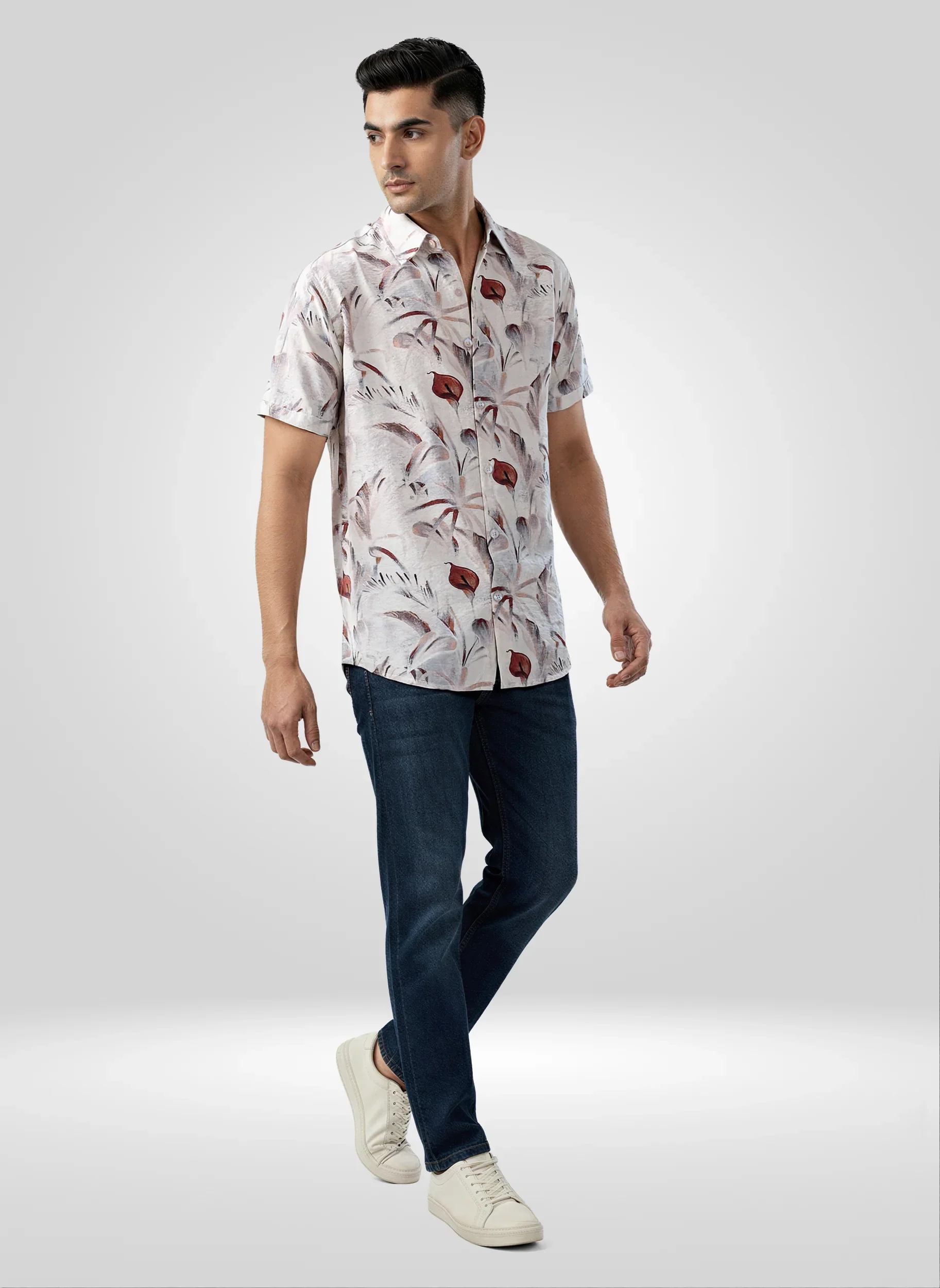 Men Shirt Print Off White Regular Fit - Image 2