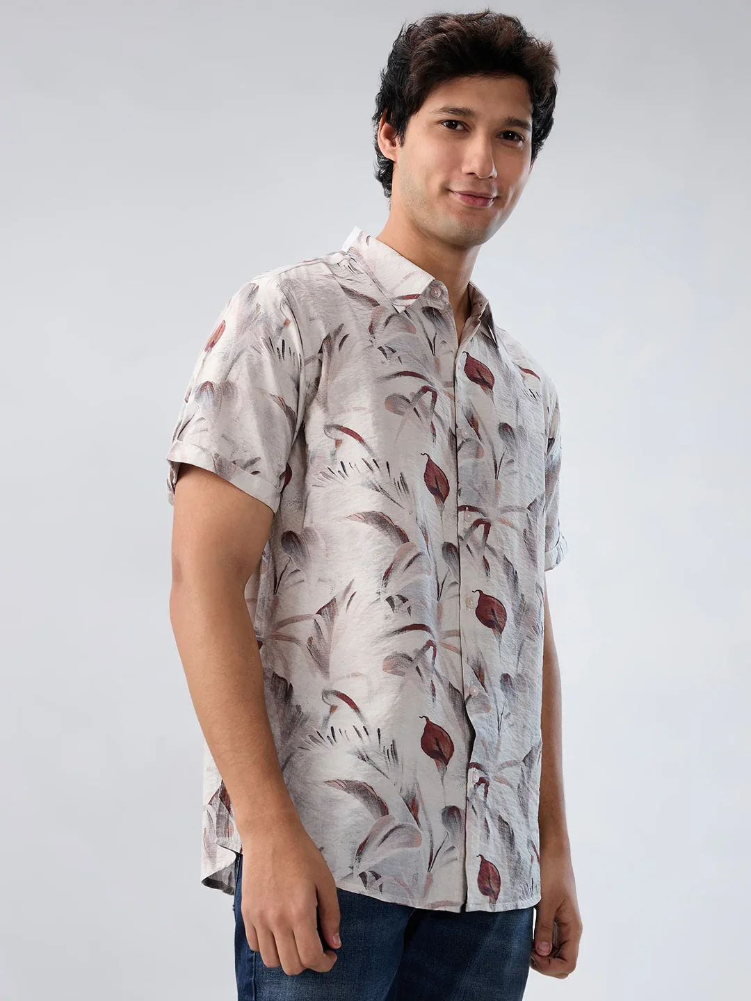 Men Shirt Print Off White Regular Fit - Image 3