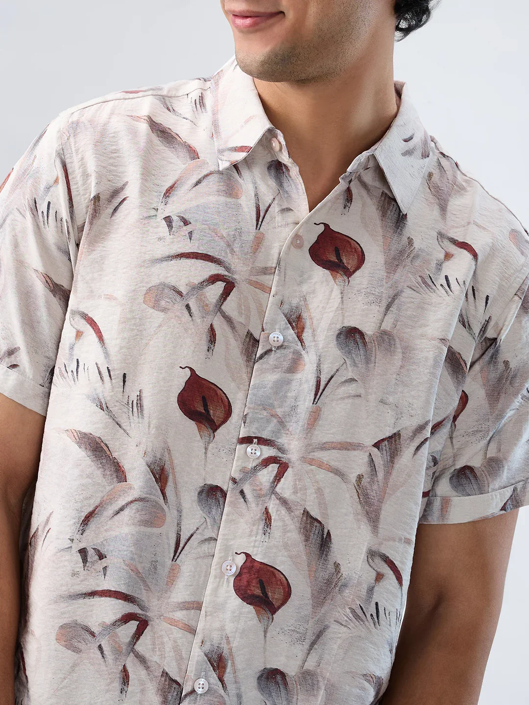 Men Shirt Print Off White Regular Fit - Image 4
