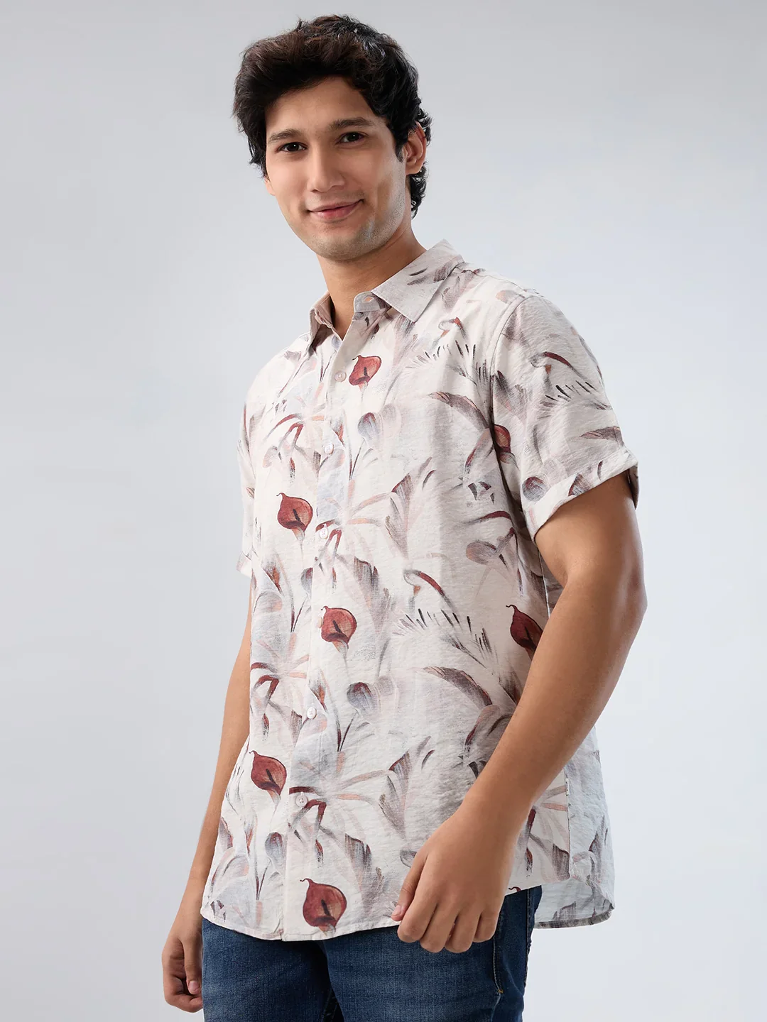 Men Shirt Print Off White Regular Fit - Image 5