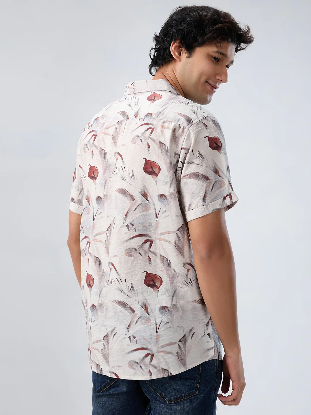 Men Shirt Print Off White Regular Fit - Image 6