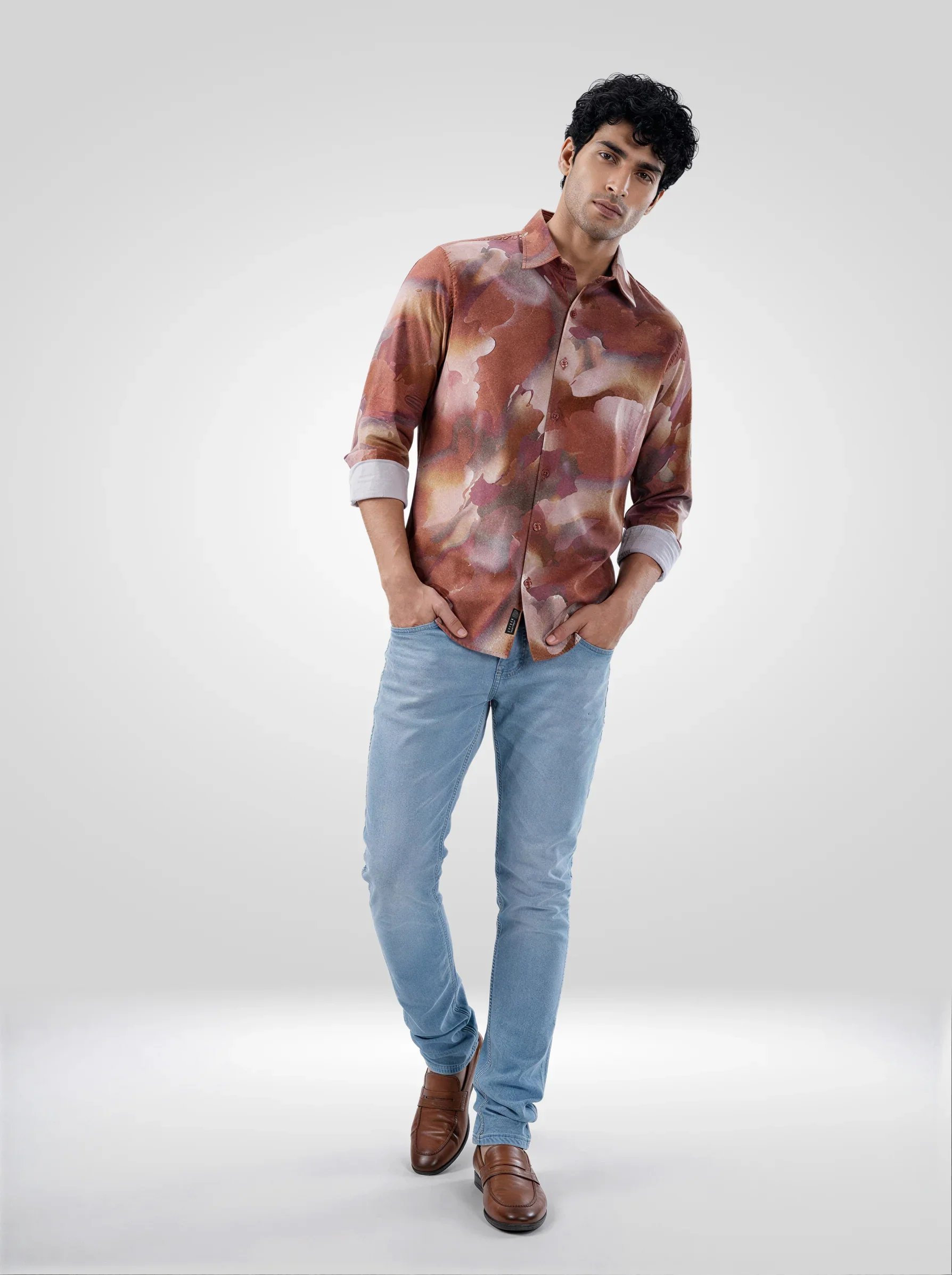 Men Shirt Print Red Regular Fit - Image 2