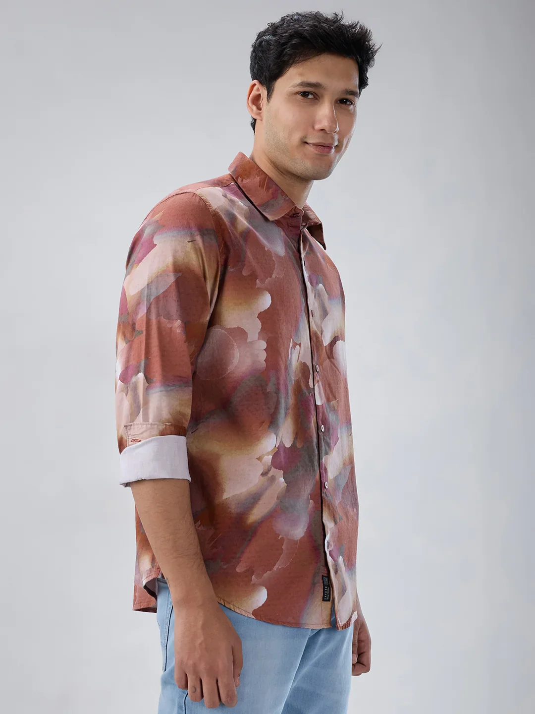 Men Shirt Print Red Regular Fit - Image 3