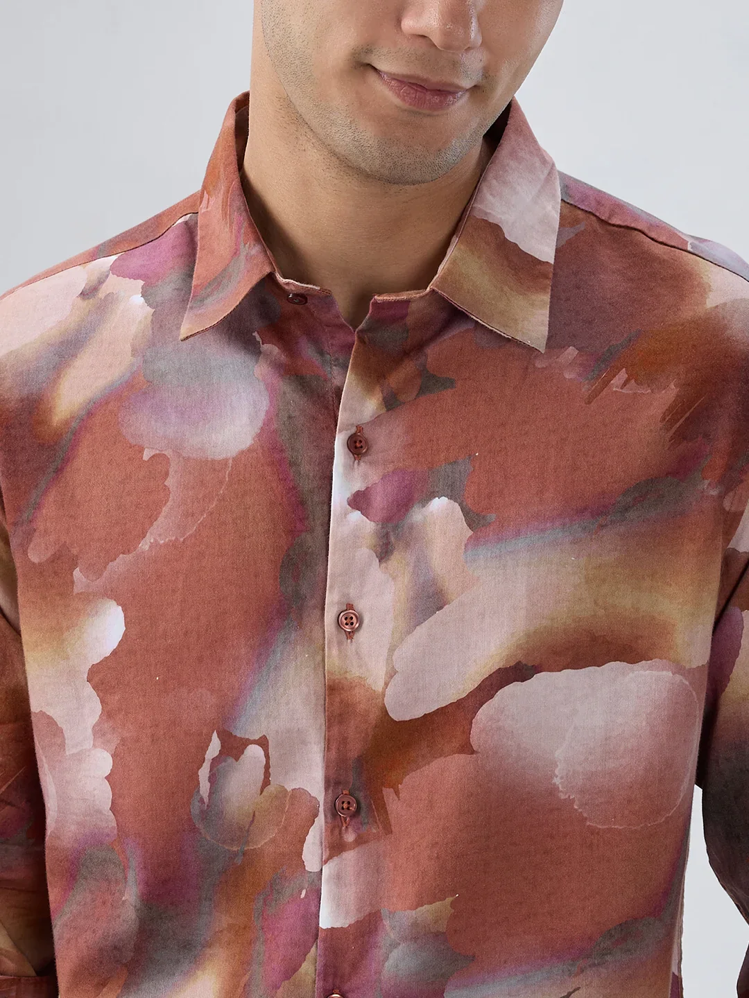 Men Shirt Print Red Regular Fit - Image 4