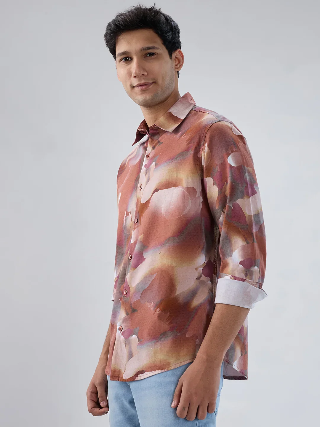 Men Shirt Print Red Regular Fit - Image 5