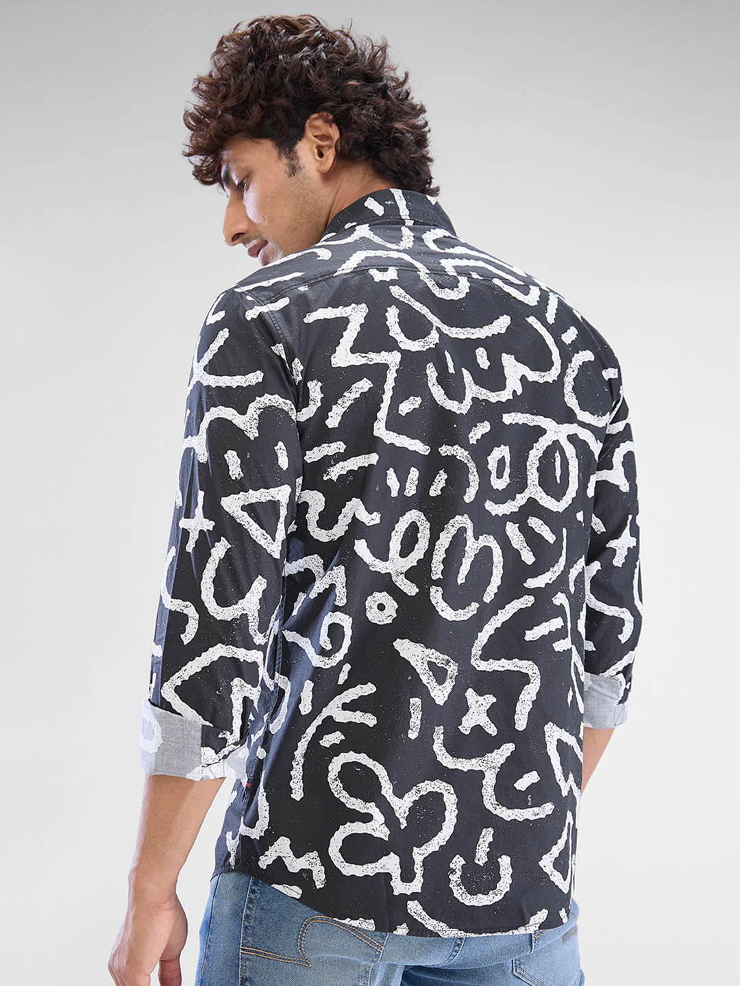 Men Shirt Grey Raised Collar - Image 3
