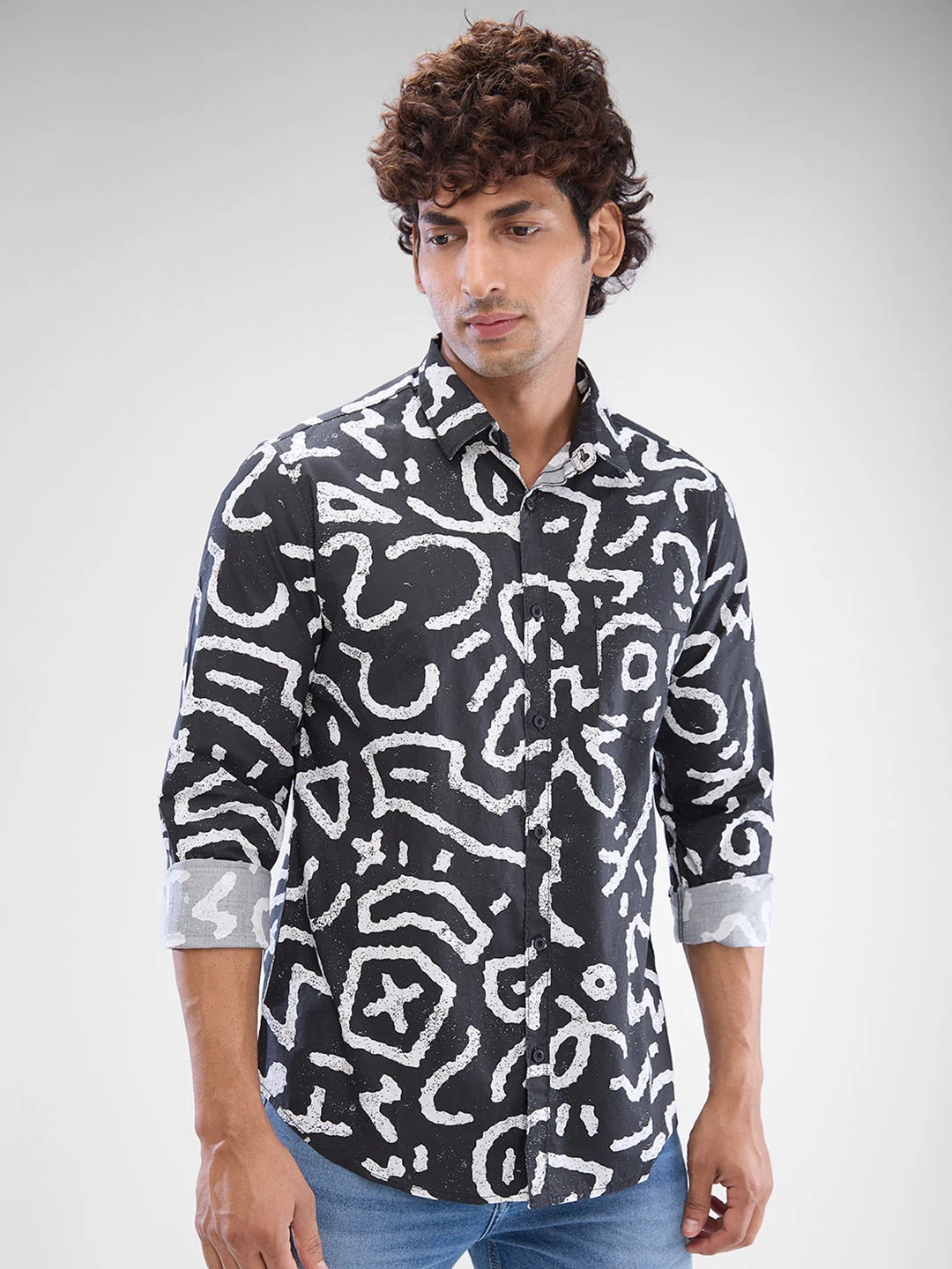 Men Shirt Grey Raised Collar - Image 4