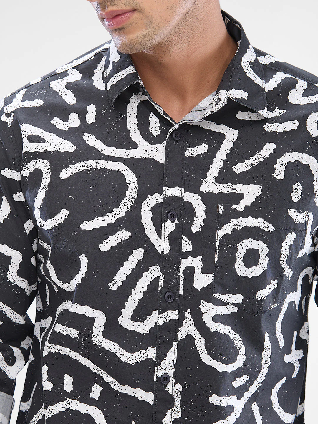 Men Shirt Grey Raised Collar - Image 5