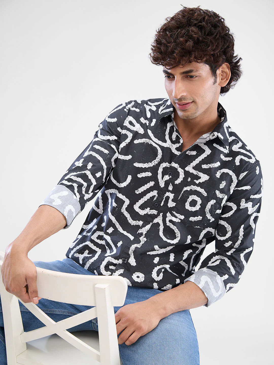 Men Shirt Grey Raised Collar - Image 6