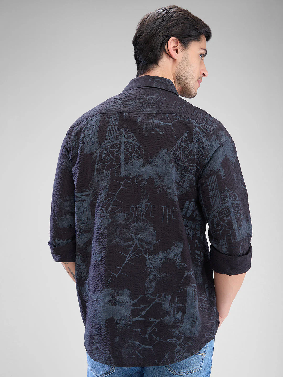 Men Shirt Full Sleeve Raised Collar - Image 3