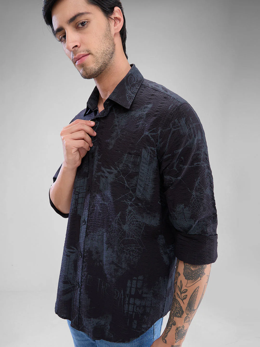 Men Shirt Full Sleeve Raised Collar - Image 6